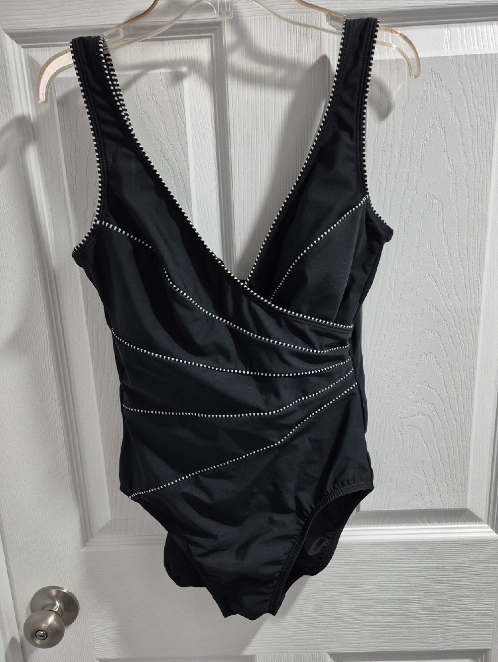 Black One-Piece Swimsuit with White Trim